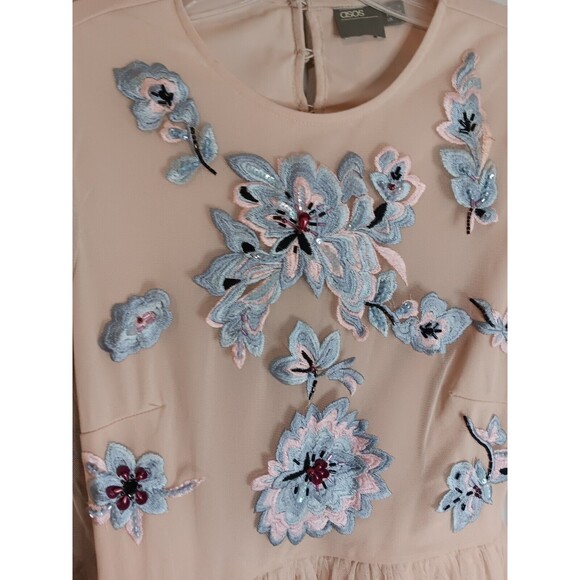 Asos Dress Formal Sz 6 Tulle Skirt Embroidered Floral Peach Color - Picture 3 of 6